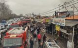 مهار آتش‌سوزی ۶ باب مغازه و یک منزل مسکونی مخروبه در رشت