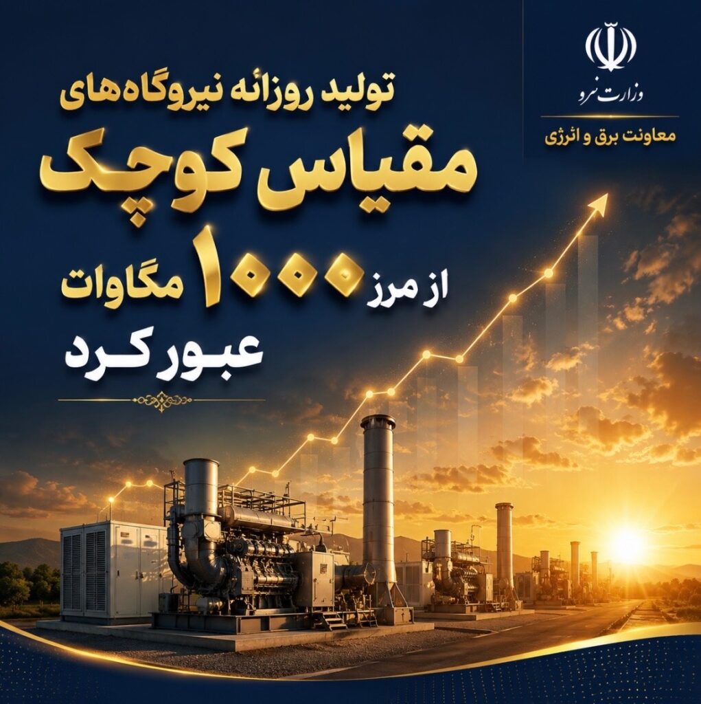 عبورتولید روزانه برق نیروگاه‌های مقیاس کوچک از مرز ۱۰۰۰ مگاوات